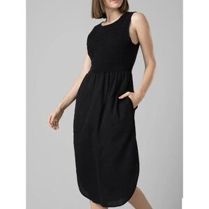 Prana Womens Black Seakissed Lined Sleeveless Dress Size XL Beachy Midi Gauze